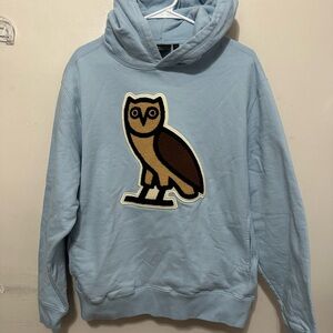 October’s Very Own OVO Chenille Bubble Owl Hooded Sweatshirt Men’s Medium Blue